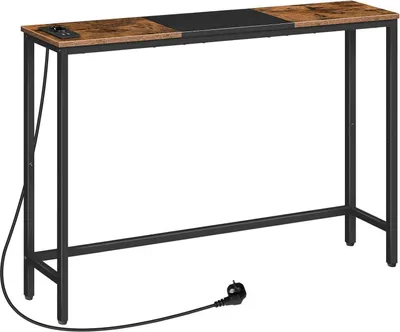 Produktbild von HOOBRO Schmaler Konsolentisch mit Ladestation Vintagebraun/Schwarz