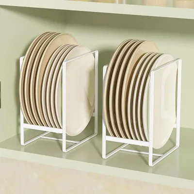 Produktbild von 2-teiliger Tellerhalter-Organizer, multifunktionales Tellerregal, Küchenschrank-Aufbewahrungsregal mit Abtropffläche für Teller, Topfdeckel und Schneidebretter, weiß (L)