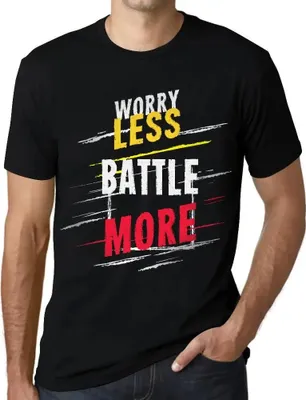 Produktbild von Herren Grafik T-Shirt Sich weniger Sorgen machen mehr kämpfen – Worry Less Battle More – Öko-Verantwortlich Vintage Jahrgang Kurzarm Lustige Druck