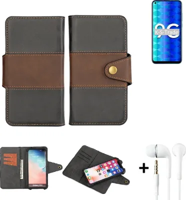 Produktbild von K-S-Trade Handyhülle Schutzhülle Bookstyle Wallet-Case kompatibel mit Huawei Honor 9C + earphones Bumper rundumschutz schwarz-braun 1x