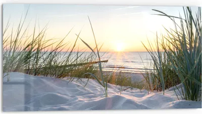Produktbild von DEQORI Küchenrückwand Glas 80x40 cm 'Ostsee Sonnenuntergang' Spritzschutz Bad Rückwand