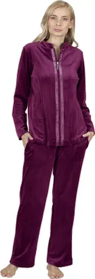 Produktbild von RAIKOU Damen Velours Freizeitanzug Hausanzug Sportanzug Freizeitanzug Jogginganzug Trainingsanzug 2 Teilig Oberteil und Hose Set Weinrot 36/38