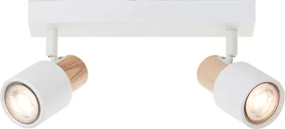 Produktbild von Brilliant Pini Spotbalken LED 2-flammig Schwenkbare Köpfe Dimmbar GU10 Fassungen Weiß/Holz Hell 345 Lumen, Nachhaltiges  Holz für Wohnzimmer & Arbeitszimmer