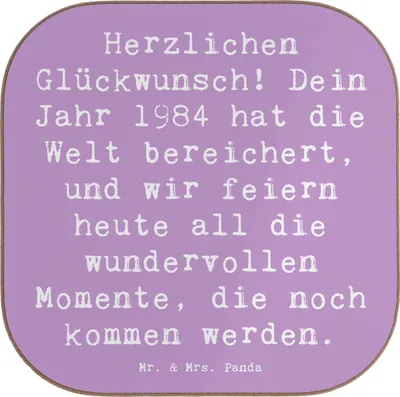 Produktbild von Mr. & Mrs. Panda Tassenuntersetzer Spruch 1984 Geburtstag - Lavendeltraum - Geschenk, Untersetzer für Gläser, bar, Geburtstagsgeschenk, Tischuntersetzer, Alles gut zum