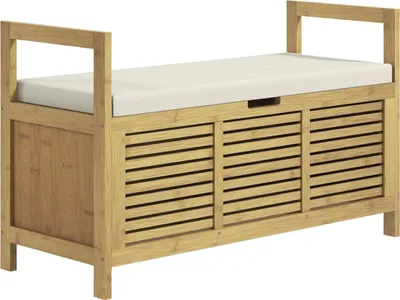 Produktbild von Schuhbank, Sitzbank Mit Klappdeckel, Garderobenbank, Schuhregal, Schuhaufbewahrung Für Diele, Flur, Bambus, Natur, 100 X 40 X 60 Cm