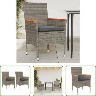 Produktbild von The Living Store Gartenstühle mit Kissen 2 Stk. Grau Poly Rattan