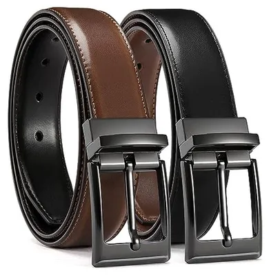 Productafbeelding van Herriemriem Heren - Twee Kleuren - Zakelijk en Casual - Omkeerbaar Ontwerp - 32mm Breed - Zwart Bruin