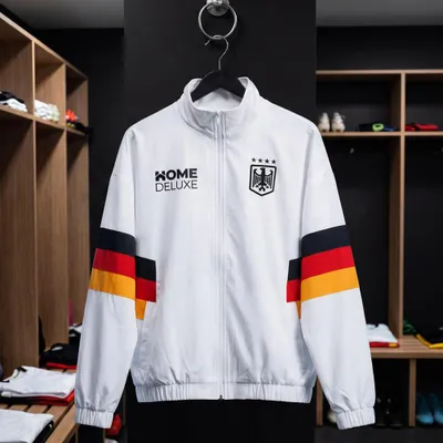 Produktbild von HOME DELUXE TEAM DEUTSCHLAND - Trainingsjacke 2026 - Weiß, Größe M | Nahtlose Retro-Optik Jacke, Fußballjacke
