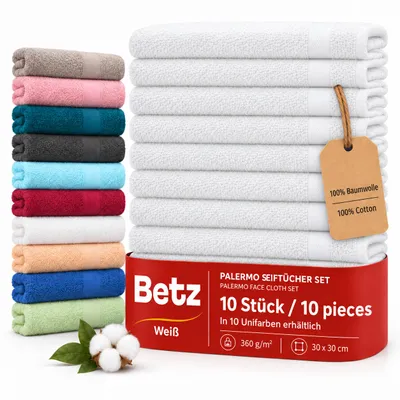 Produktbild von Betz 10 Stück Seiftücher Seiftuch Seiflappen Set Palermo 100% Baumwolle Größe 30x30 cm weiß, KI-generiertes Bild