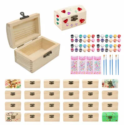 24 Mini-Schatztruben aus Holz, 9x5,5x5 cm, DIY-Set