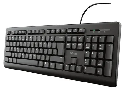 Zdjęcie produktu dla Trust TK-150, Pełnowymiarowy (100%), Przewodowa, USB, Membranowa, QWERTY, Czarny