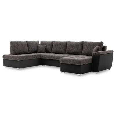 Produktbild von Ecksofa VEGAS 315/190 LINKS mit Schlaffunktion und 3 Bettkasten - U-förmig - Eckcouch in modernem Design - Dunkelgrau & Schwarz