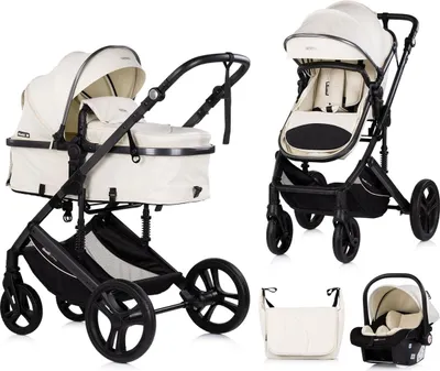 Produktbild von Chipolino Kinderwagen 3 in 1 Amore Babyschale Adapter Wickeltasche Fußabdeckung beige-schwarz
