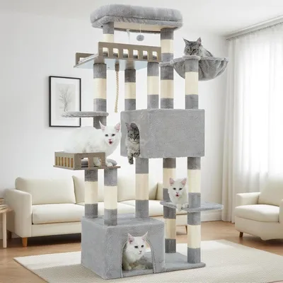 Immagine prodotto di Albero per gatti grande - Albero per gatti XXL - Mobile per graffiare - Palo per arrampicata - Tiragraffi - Grigio chiaro - 174 cm di altezza
