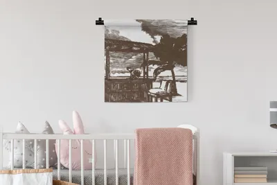 Produktbild von MuchoWow® Wandteppich Wandbehang Strand - Palme - Hütte 60x60 cm Tapisserie Dekoration Wandtuch - Dekorationen - Wand Decke