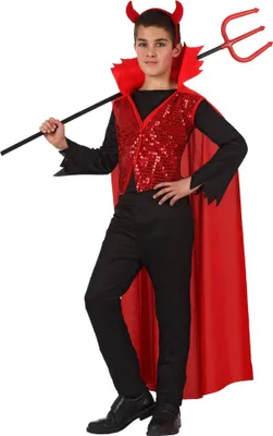 Immagine prodotto di Costume da diavolo per bambini con paillettes per Halloween 5-6 anni (115/130 cm)