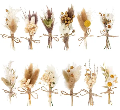 12er Set Mini Boho Trockenblumen Natur Deko für Tisch & Feste