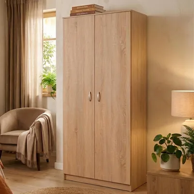 Image de Roncaro - Armoire 2 portes, 80x205h cm chêne brun, porte-manteaux