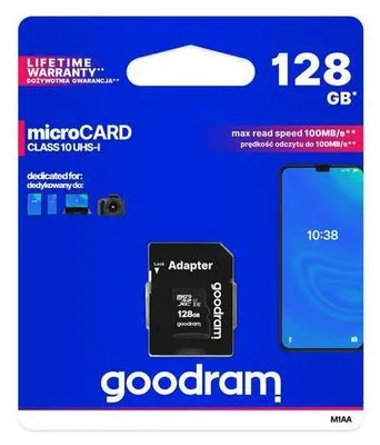 Produktbild von GOODRAM MicroSDXC Speicherkarte 128 GB CL10 UHS I + Adapter
