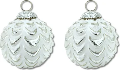 Produktbild von Glas Weihnachtskugel weiß silber - B - 2 Stück 8,5 x 10cm Deko-Kugel Christbaumschmuck glänzend
