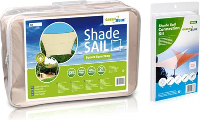 Zdjęcie produktu dla Żagle ogrodowe poliestrowe UV 3,6 m kwadratowe GreenBlue GB503 kremowa powierzchnia hydrofobowa + GB508
