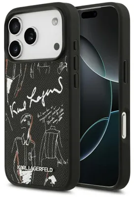 Produktbild von Handyhülle für iPhone 17 Pro, Karl Lagerfeld Grained Pattern Logo mit MagSafe, Schwarz