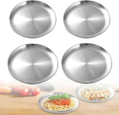 Imagen del producto de Juego de 4 platos redondos de acero inoxidable, de 20 cm y 23 cm, vajilla para camping, ideal para picnics
