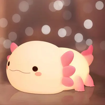 Produktbild von Kinder Nachtlicht, Süßes Axolotls Silikon Pat Nachtlicht, LED Nachtlicht Baby, Dimmbar USB Nachttischlampe, Babyzimmer Deko Kinderlampe, mit Timer
