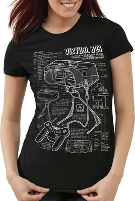 Produktbild von style3 Virtual Boy Blaupause Damen T-Shirt 32-Bit videospiel controller, Farbe:Schwarz, Größe:S