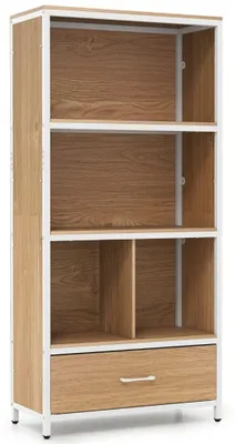 Produktbild von 4-stufiges Bücherregal mit offenen Regalböden und Stoffschublade