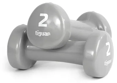 Imagen del producto de tiguar: Mancuernas de vinilo, 2 kg (par), color gris claro, diseño ergonómico, antideslizantes, duraderas