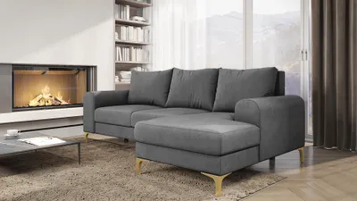 Produktbild von Easy4You Ecksofa Instra L-Form Grau – 245x94x1145 cm - Schlafsofa mit Bettkasten und Schlaffunktion - Eckcouch mit Stauraum, Metallfüße und Kissen – Rechts – Stoff Manila 16