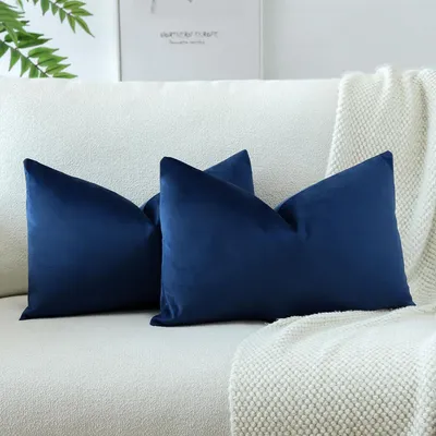 Zdjęcie produktu dla Zestaw 2 poszewek na poduszki z aksamitu, 40x60 cm, ciemnoniebieskie