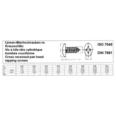 Produktbild von Reyher Blechschrauben DIN 7981 Stahl 4,2x32 -C-H galv verzinkt passiviert (500