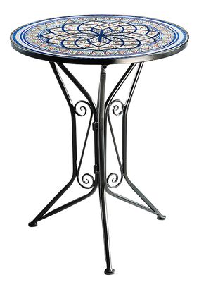 Kobolo Gartentisch Mediterran mit Platte in Mosaikoptik - Höhe 68 cm Durchmesser 55 cm