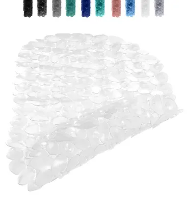 Obrázek produktu pro Protiskuzová podložka do sprchy, oválná, průhledná, s designem oblázků, s přísavkami, bez BPA, vhodná do myčky