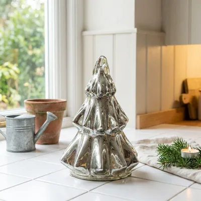Produktbild von Skulptur, Weihnachtsbaum aus Glas, Silber, Tischdeko zu Weihnachten