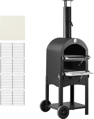 Produktbild von SucceBuy 12-Zoll-Pizzaofen mit Pelletbetrieb, 2-lagiger Outdoor-Holzofen, ausgestattet mit abnehmbaren Rädern und einer maximalen Temperatur von 540 °C, ideal zum Backen und Grillen