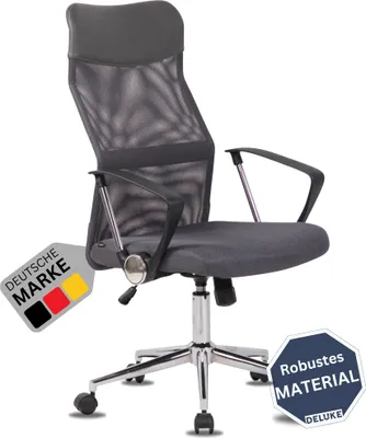Produktbild von DELUKE® Bürostuhl Ergonomisch MELO Schreibtischstuhl mit Netzbespannung | Höhenverstellbarer Drehstuhl, Arbeitsstuhl mit Armlehne | Computerstuhl 140 kg | Grau