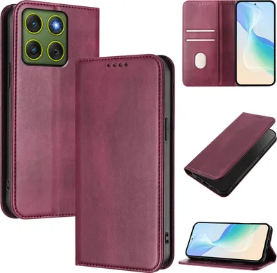 Immagine prodotto di Custodia per cellulare per Motorola Edge 70, vintage in pelle RFID protezione carta titolare stand funzione magnetica flip cover rosso