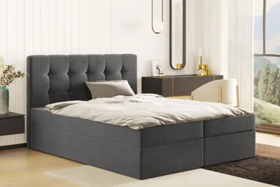 Produktbild von Kaiser Möbel Boxspringbett mit matratze und bettkasten, Schlafbett LUDANO stoff Cosmic Dunkelgrau 160x200 cm H2-Pocket