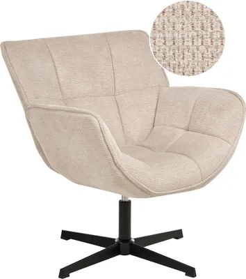 Produktbild von BELIANI Sessel Beige Stoff Drehbar Metallgestell Retro Design Drehsessel Loungesessel Clubsessel Stoffsessel für Wohnzimmer Schlafzimmer Flur