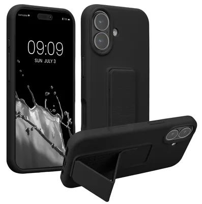 Produktbild von kwmobile Handyhülle für Apple iPhone 17 Hülle - TPU Silikon Case mit Fingerhalter und Stand - Schutzhülle Cover in Schwarz