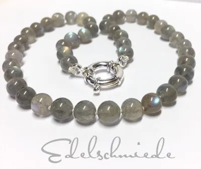 Produktbild von Labradorit Collier Kugel mit 925/- Sterling Silber Verschluß 47 cm
