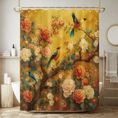 Produktbild von Unyqoos® Wasserabweisender Duschvorhang mit Vogel- und Blumenmuster für das Badezimmer