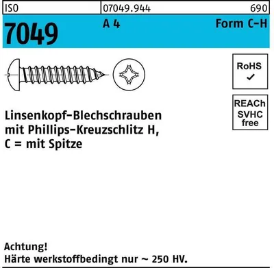 Produktbild von Reyher  Blechschrauben ISO 7049 A 4 3,5 x 38 -C-H A 4 (1000 Stück)