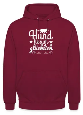 Produktbild von Spreadshirt Hund Herum Glücklich Hundemama Hundepapa Uni Hoodie, XXL, Bordeaux