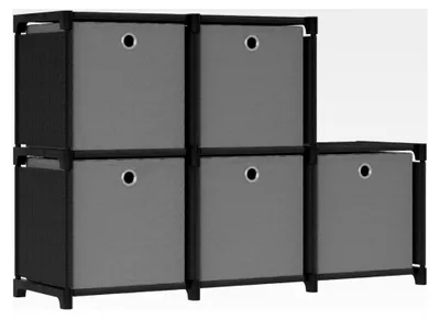 Produktbild von Würfelregal mit 5 Fächern und Stoffboxen, 103 x 30 x 72,5 cm, Stahlrahmen, Stauraum-Organizer für Wohnzimmer und Schlafzimmer