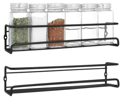 Immagine prodotto di QUVIO Portaspezie - Portaspezie - Set di 2 - Per barattoli di spezie - Da parete - Portaspezie - Metallo - Nero - Larghezza 29 cm
