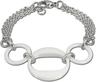 Produktbild von Amello 3 Ringe Armband silber weiß Damen Schmuck Edelstahl Keramik D2ESAX05W